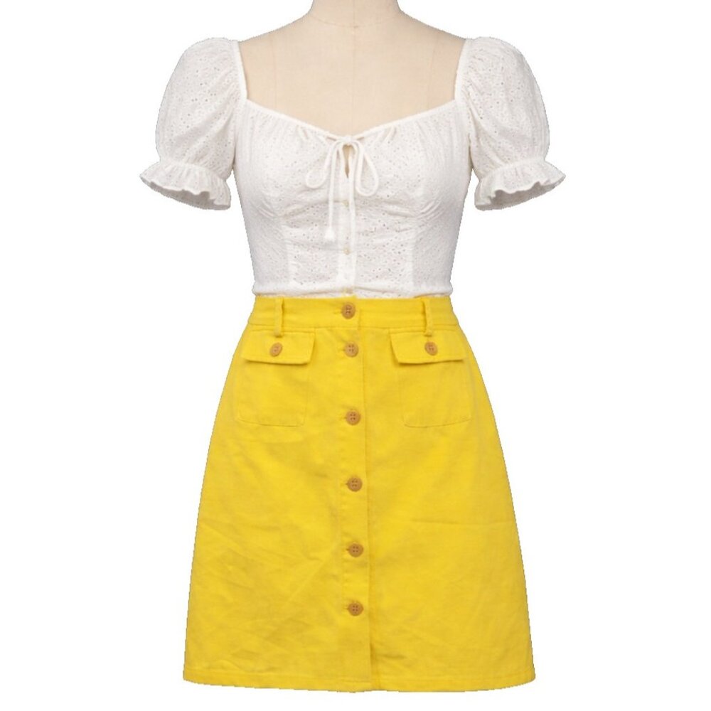 J.‎ Mclaughlin Mini Skirt Womens Size 4 Yellow Button Front  Vacation Casual